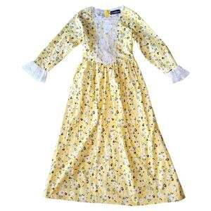 Scarlet Darkness Girls Prairie Cottagecore Dress Yellow Floral Lace Size 11-12Y